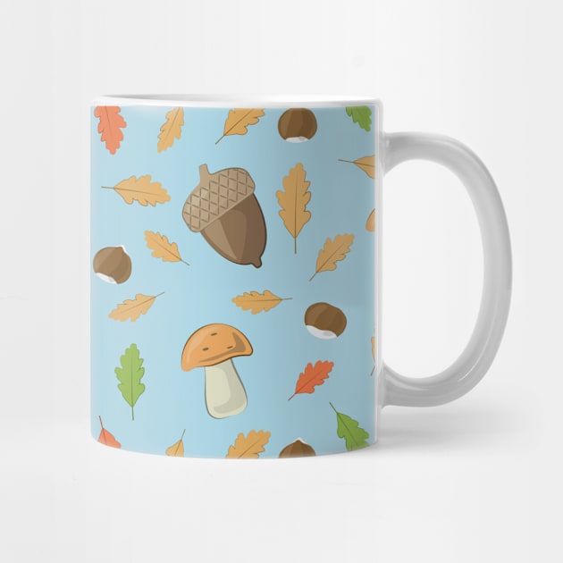 Colorful Autumnal Season - Nature Pattern on Blue Background by DesignWood Atelier